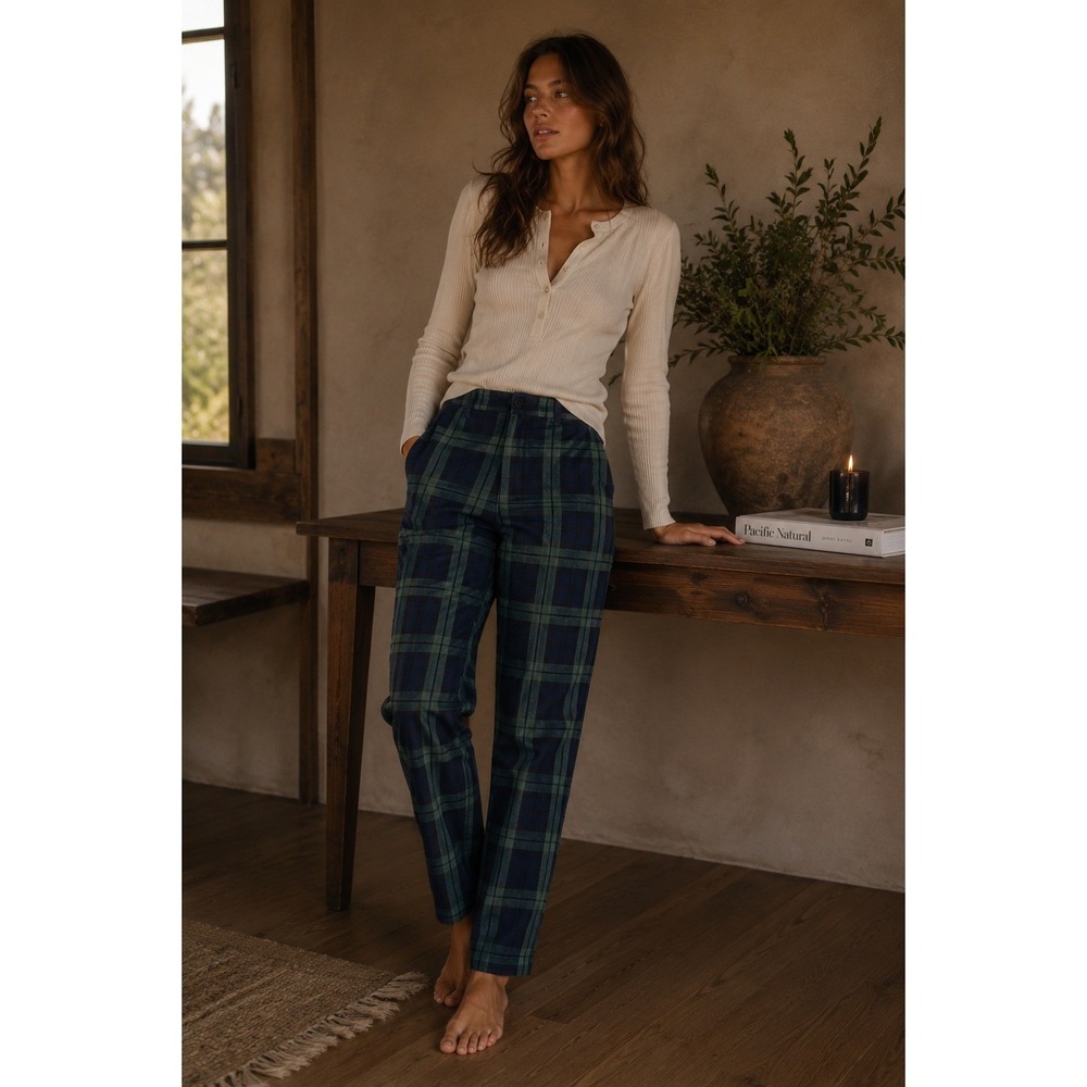 John Galt Plaid Pants Womens One Size‎ Blue Green Grunge Indie Schoolgirl